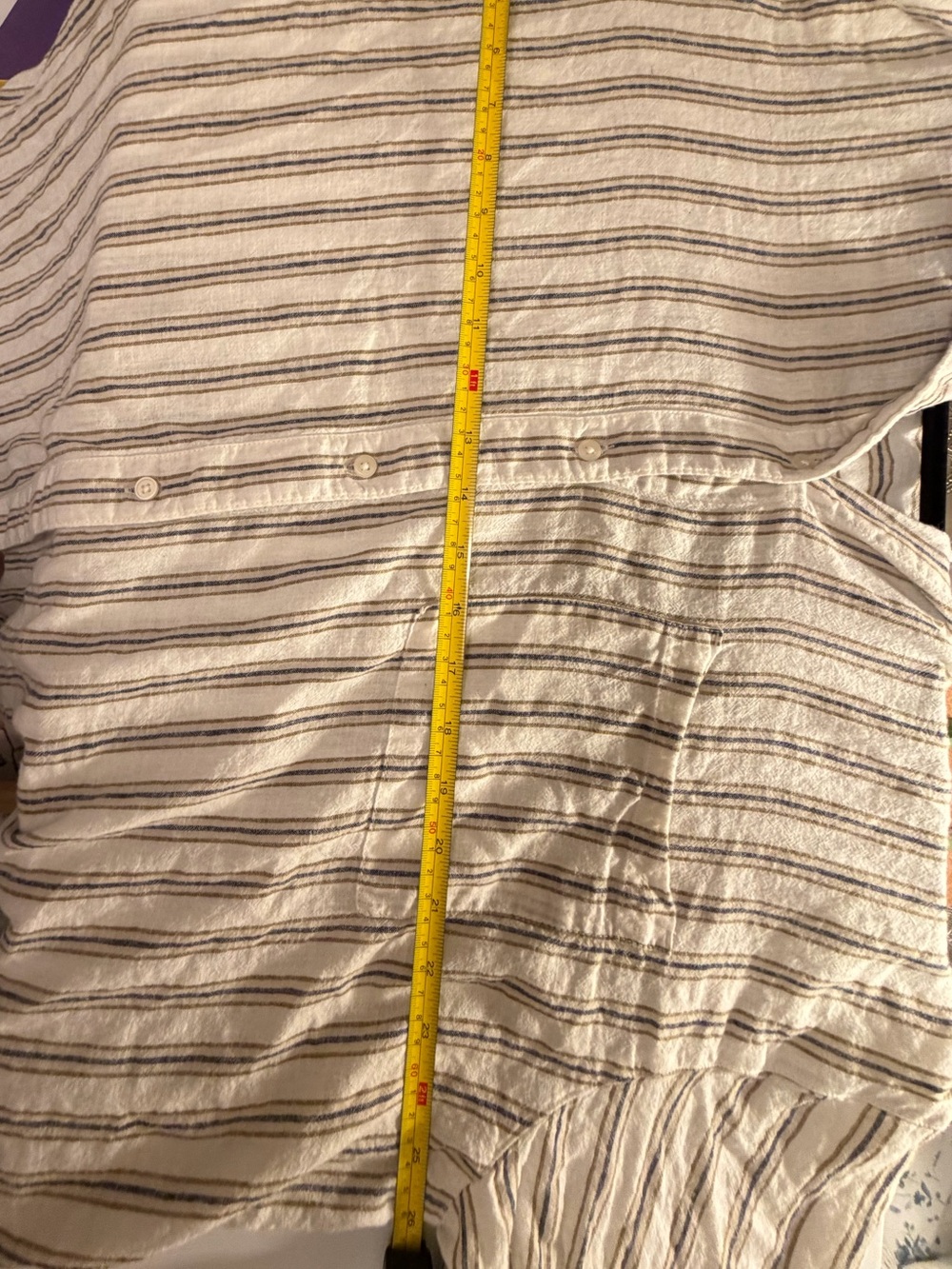 Linen Blend Loose Button Down Neutral Stripe Boyfriend shirt - Picture 6 of 11